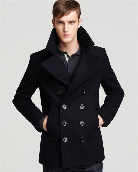 burberry brit pea coat dark charcoal|Burberry pea coats men.